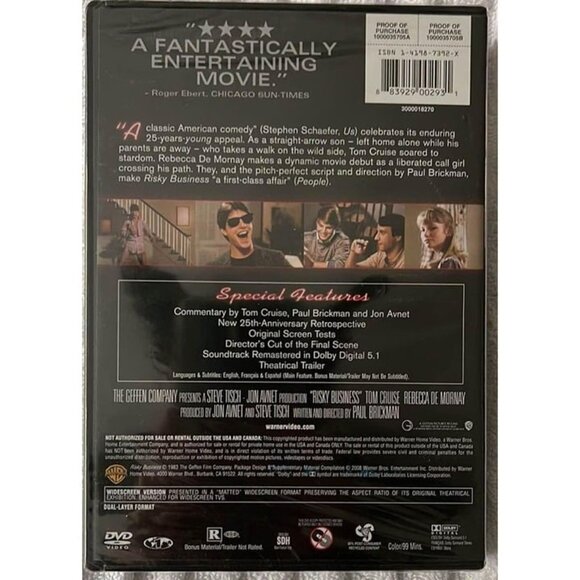 Risky Business DVD Tom Cruise NEW - Picture 2 of 2